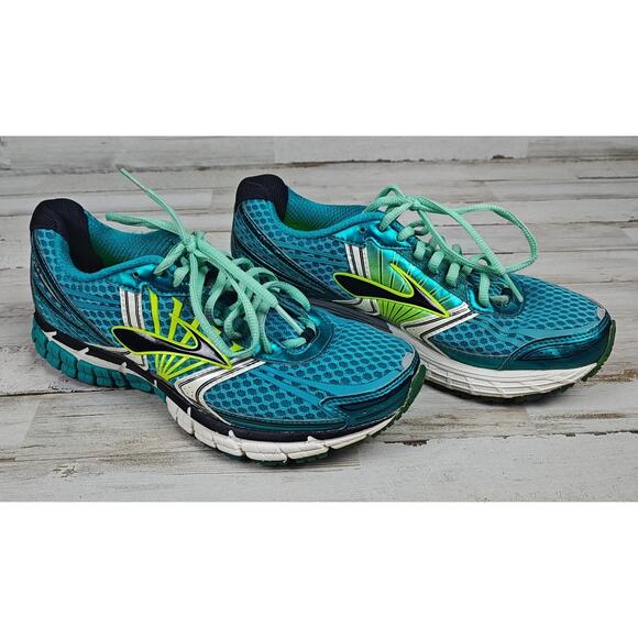 BROOKS Adrenaline GTS 14 Women's Blue Yellow Black Running Shoes Size 9 - Picture 1 of 9